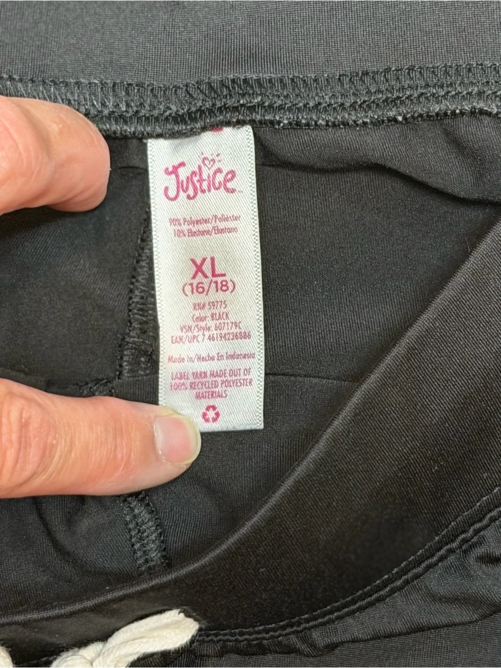 Justice Girls Black Athletic Dolphin Shorts Contrast Trim Drawstring XL 16/18